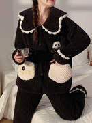 熊猫睡衣女秋冬季珊瑚绒保暖法兰绒，加绒加厚卡通可外穿家居服