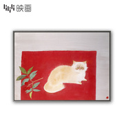 墙上装饰画墙画客厅玄关，油画猫餐桌壁画，动物挂画单幅框画简约现代
