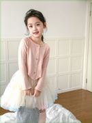 韩国童装2024春款女童彩色扣子，毛衣中大童女宝不规则针织衫外套