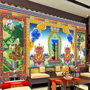 大型藏传唐卡壁画佛堂背景墙壁纸十相自在吉祥六长寿壁纸墙布