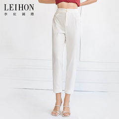 LEIHON/李红国际2024年通勤橡筋高腰对称口袋白色九分休闲裤女