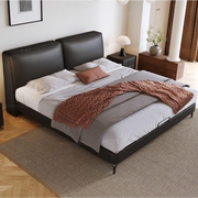 意式极简大黑牛真皮，床双人床现代简约主，卧室床轻奢豆腐块床