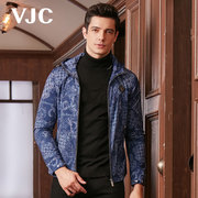 VJC/威杰思2024年春夏男装男士蓝色连帽夹克短款修身复古外套