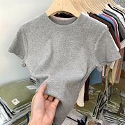 莫代尔纯棉螺纹t恤女短袖夏季2023年冰丝，修身打底圆领上衣潮