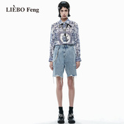 裂帛LIEBOFeng设计师品牌chic小个子显瘦盐系五分裤高街牛仔中裤