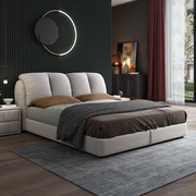 北欧布艺床实木1.8米现代简约科技布软包床，双人2米主卧婚床1.5米