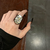 欧美时髦个性黑色大钻戒指气质夸张小众开口指环百搭设计感配饰