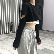 爵士舞韩舞服装女团打歌服kpop跳舞jazz女装长袖假两件短款上衣服