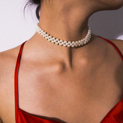 简约珍珠项链女欧美赫本个性设计锁骨链短款颈带，网红ins简约颈链