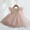 儿童婚纱礼服粉色泡泡袖伴娘，服洋气公主女童，礼服裙小花童装公主裙