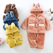 儿童秋冬睡衣套装小中大童男女，宝宝加厚珊瑚，绒卡通家居服保暖套装