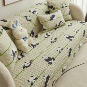 可爱熊猫全棉沙发垫四季通用防滑坐垫盖布卡通纯棉布艺套罩巾北欧