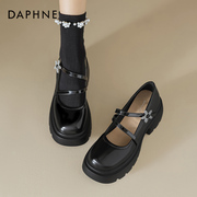 达芙妮厚底玛丽珍女鞋2024夏季法式黑色小皮鞋高跟法式单鞋子(单鞋子)