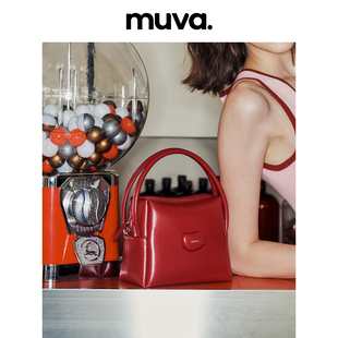 MUVA质感软牛皮小方包女 便当包2023时尚高级小众手提斜挎包