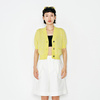 SU玛丝菲尔素 黄色针织开衫女夏短款修身v领泡泡袖薄款外套