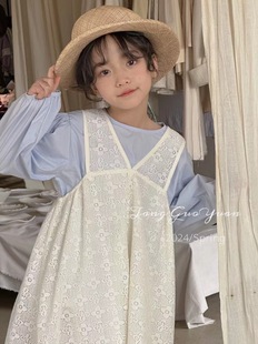 韩版女童装儿童春季韩版甜美蕾丝长袖衬衫公主裙连衣裙2件套装