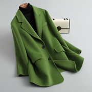 双面大衣女中长款2023春季竹绿色小个子西装，领双面羊绒毛呢外套