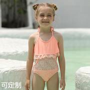 女童连体泳衣荷叶边蕾丝系绳舒适高弹高品质儿童泳衣女宝宝