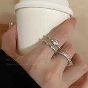 素圈锆石戒指套装女s925纯银小众设计高级感食指戒简约冷淡风指环