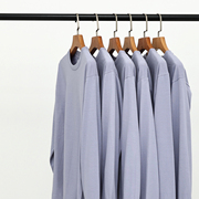 日系复古紫色250g全棉重磅厚款不透圆领长袖T恤男女宽松纯棉大码