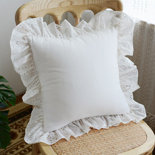 法式蕾丝抱枕套棉麻白色ins抱枕腰枕车内靠沙发卧室靠枕套纯色