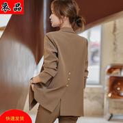 高级感咖啡色小西装外套，女工作服2023春装职业装气质西服套装