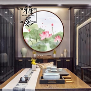 印花dmc棉线十字绣客厅餐厅，玄关圆形新中式风水，画荷花(三)