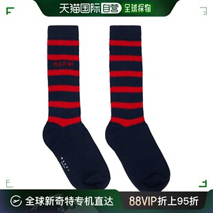 香港直邮潮奢 Marni 玛尼 男士 海军蓝条纹中筒袜 SKZC0131Q0UFC1