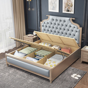 美式轻奢风实木床主卧1.8米欧式双人床，现代简约1.5m储物床婚床
