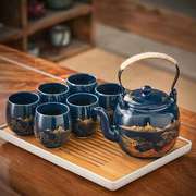 高档景德镇陶瓷提梁茶具套装家用客厅泡茶壶整套茶壶茶杯简约送托