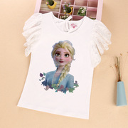美人鱼公主T恤女童夏装纯棉短袖衫儿童蕾丝袖上衣宝宝白色打底衫5