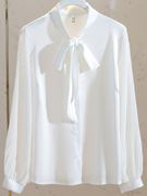 大码白色雪纺衬衫女秋季职业装系带蝴蝶结设计正装长袖上衣潮
