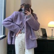 紫色短款毛呢小香风外套女冬季2022韩版加厚加绒羊毛呢子大衣
