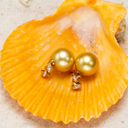 法式马贝金珠耳环珍珠中金色，显瘦耳坠耳环正圆强光几无瑕14k锆石