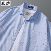 重磅蓝白条纹短袖衬衫男秋冬美式高级感cityboy盐系寸衫衬衣情侣