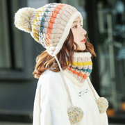 帽子女秋冬天潮百搭韩版加绒针织毛线帽英伦套头保暖护耳围巾帽女