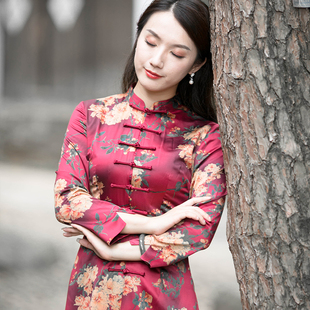 如意风唐装女中国风中式服装，红色盘扣上衣复古茶艺，服女装春秋长袖