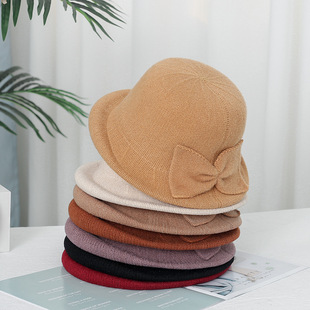针织毛线帽春秋季单薄款时尚，洋气女帽显脸小渔夫帽简约素颜小礼帽