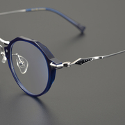 日本极简风格高质感(高质感，)蓝银色板材眼镜框纯钛超轻镜架百搭男女款