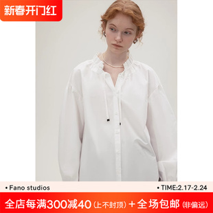 范洛法式白衬衫女2024年春季花瓣，领口设计感宽松系带气质衬衫