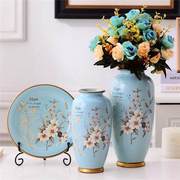 饰品组合带小型圆形半边插金色花瓶束摆设餐厅蓝色时尚圆摆件客厅