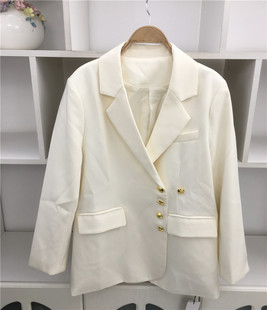 春季西装领长袖中长款白色，宽松休闲白色西装，西服女外套夹克上衣