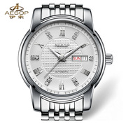 日历精钢商务手表镂空夜光表，全自动机械手，男士钢带饰品9011g