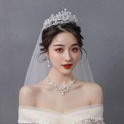 新娘头饰三件套装婚纱配饰发饰项链韩式婚纱摄影耳环结婚饰品