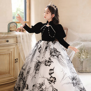女童礼服秋冬中国风小众儿童，生日公主裙长袖主持人演出服高端