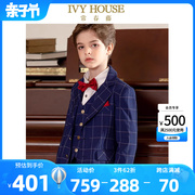 IVY HOUSE常春藤儿童装男童礼服 钢琴演出西服外套绅士格纹西装