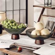 新中式高脚玻璃水果盘高级感家用客厅茶几摆件大容量干果盒糖果盘