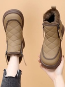 红蜻娫雪地靴女2023冬季加绒加厚短靴保暖防滑棉鞋美拉德棉靴