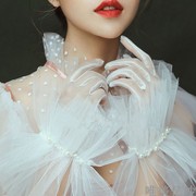 夏季薄款韩式新娘网纱手套结婚婚纱礼服短款手纱手袖化妆造型手套