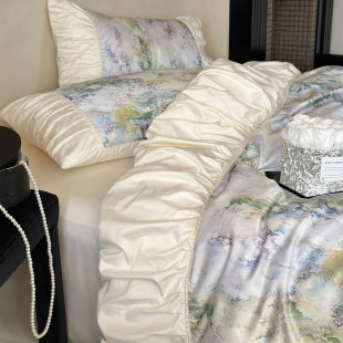 茶云慕斯︱法式浪漫褶皱天丝棉四件套少女复古风柔软被套床单床品